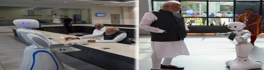 PM Modi: গুজরাটে আপাদমস্তক যান্ত্রিক মানুষের সঙ্গে সময় কাটালেন প্রধানমন্ত্রী, খেলেন খাবারও